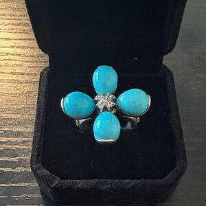 Silver ring synthetic turquoise stones with CZ size 5